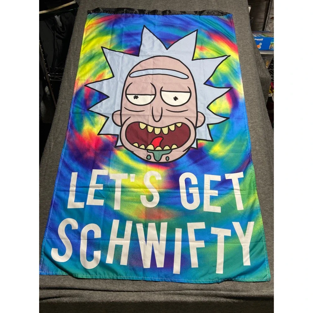 Calhoun Rick & Morty Flag Multicolor Lets Get Schwifty Tie Dye Adult Swim 30x50